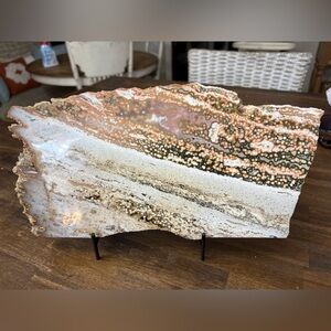 Orbicular Ocean Jasper Agate Druzy Slab with stand